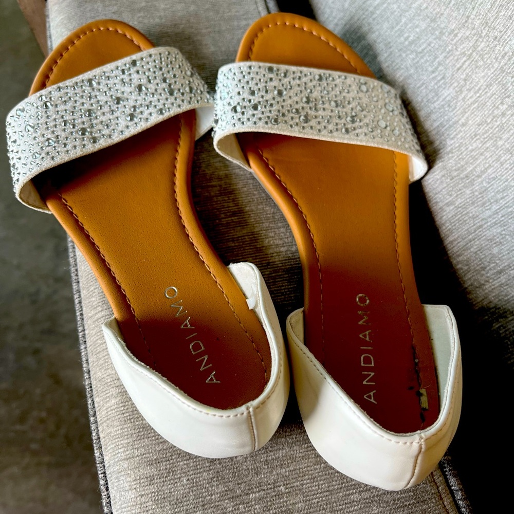 Super cute comfy white sparkly sandals